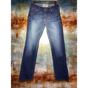 Ariat REAL Denim Womens 31L Dark Wash Straight Leg Western Jeans Mid Rise Blue
